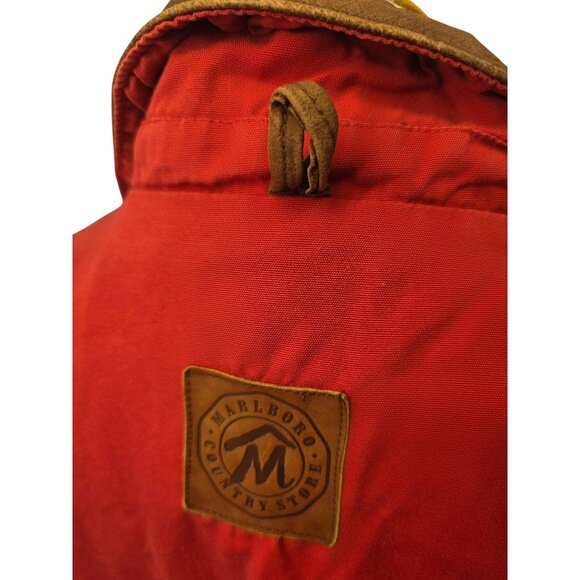 Marlboro Red Canvas Barn Coat Jacket Sz M Leather Detail Brass Buttons - Picture 5 of 13
